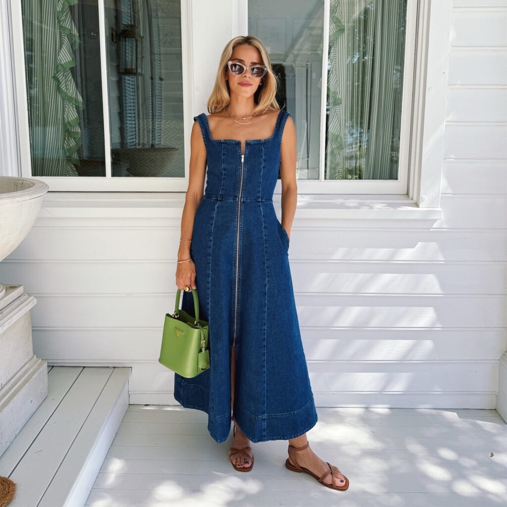 NWOT Aligne ED PAISLEY DENIM MIDI DRESS